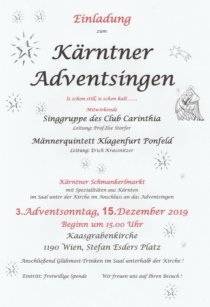 Kärntner Chor Männerchor Quintett Konzert Advent Weihnacht Geburtstag